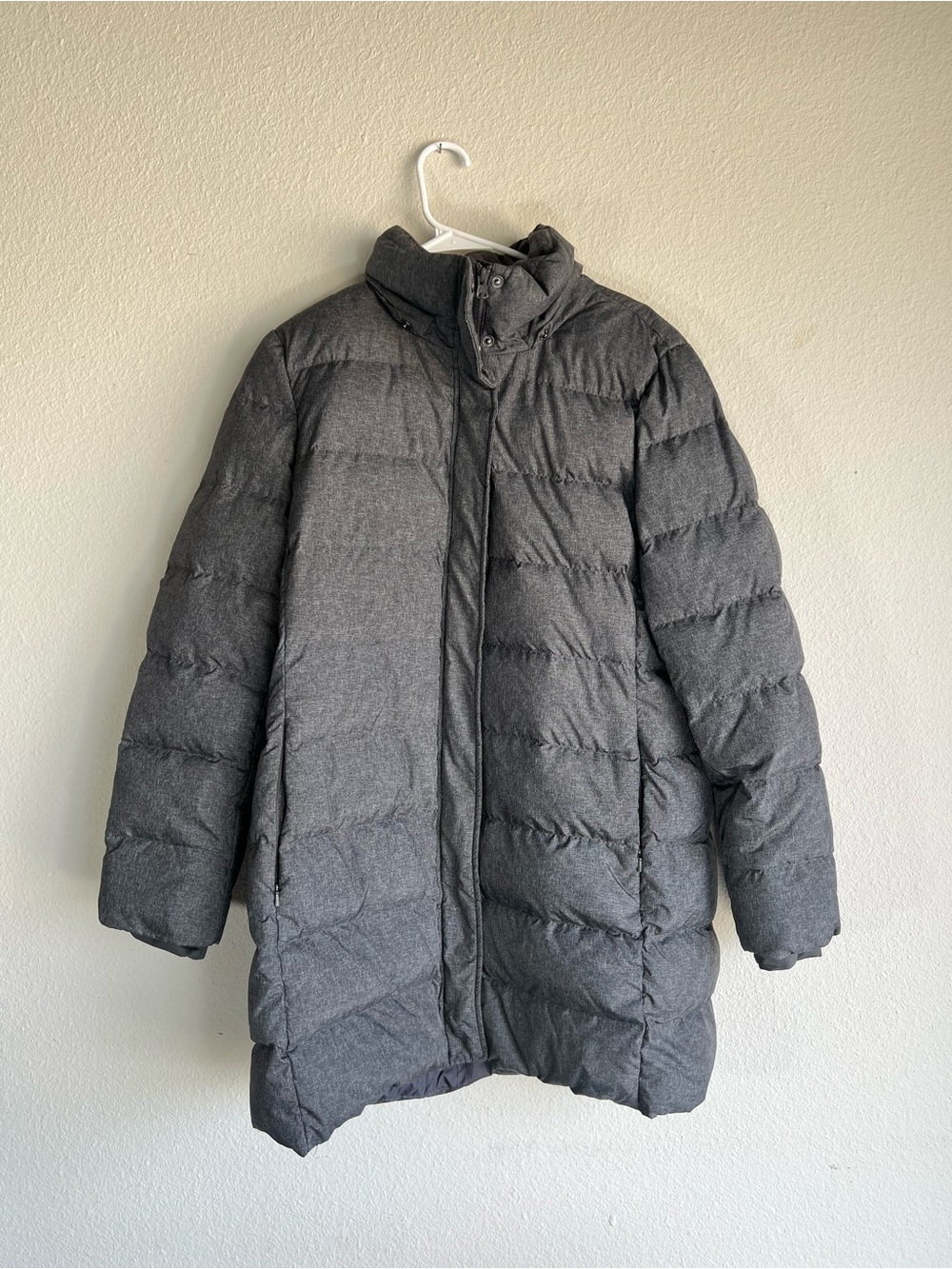 Lands End Women’s Grey Down Insulated Puffer Full Zip Coat Quilted Large 10-12